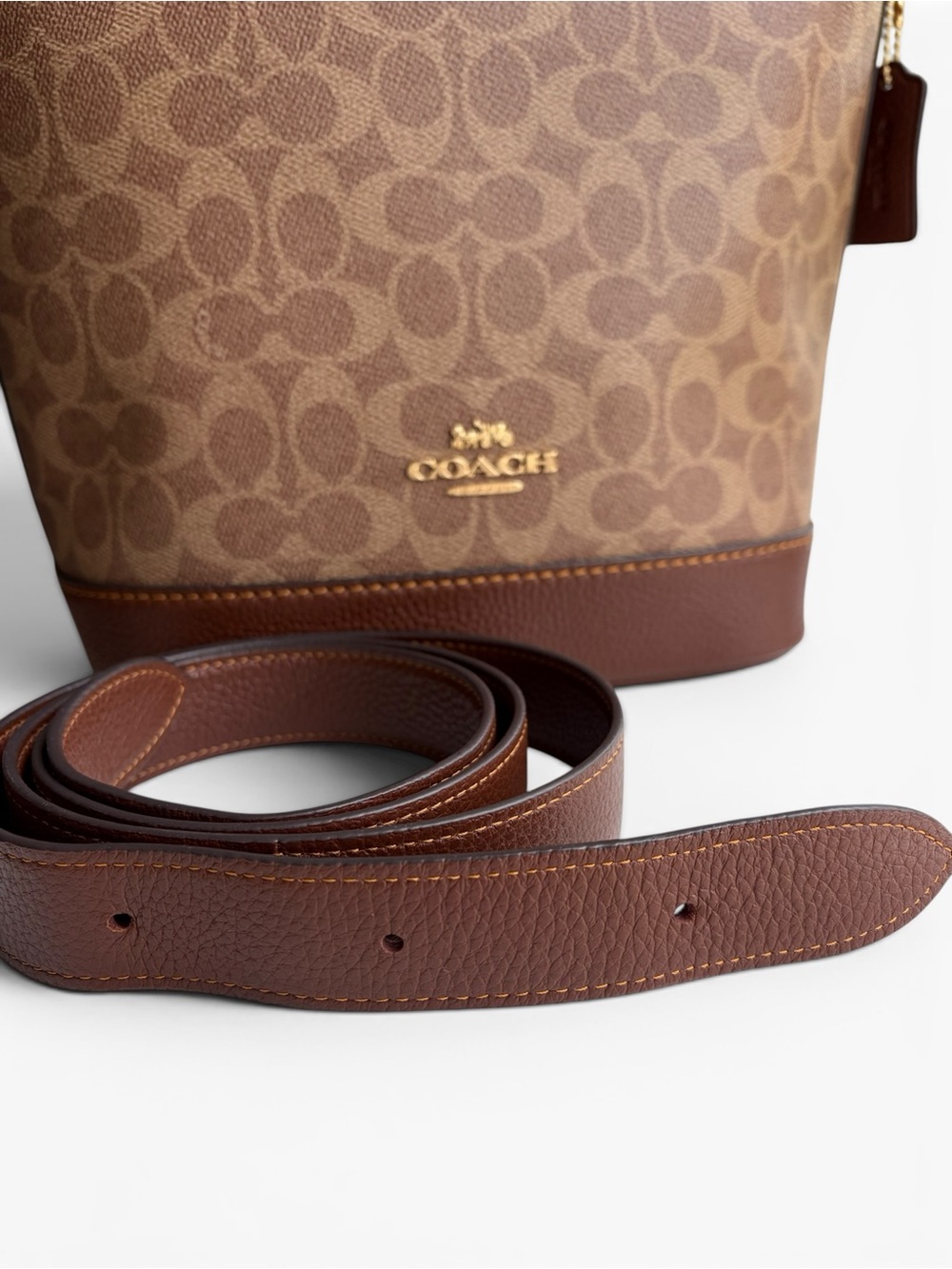 Coach Jude Duffle Bag Brown Signature Canvas Bucket Bag with Leather Trim - Picture 7 of 16
